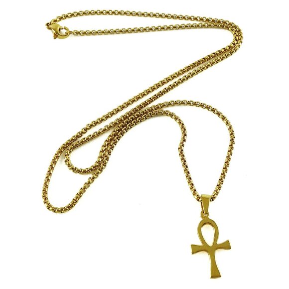 Egyptian Ankh Cross Pendant on Chain Necklace - Picture 2 of 3